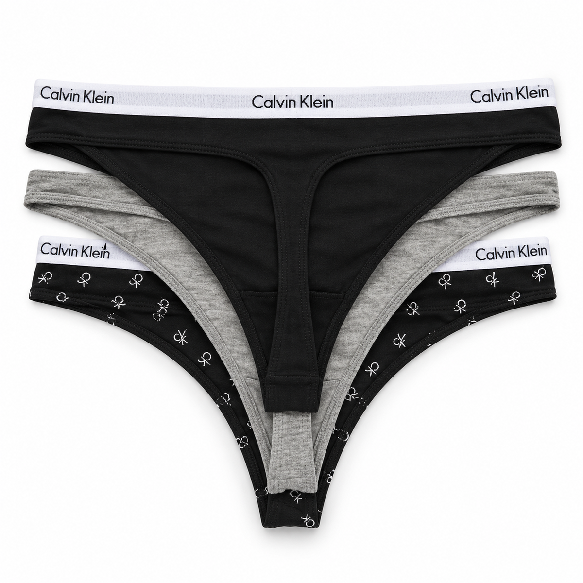 Calvin Klein Women's Carousel 3 Pack Thong - Black/Grey Heather