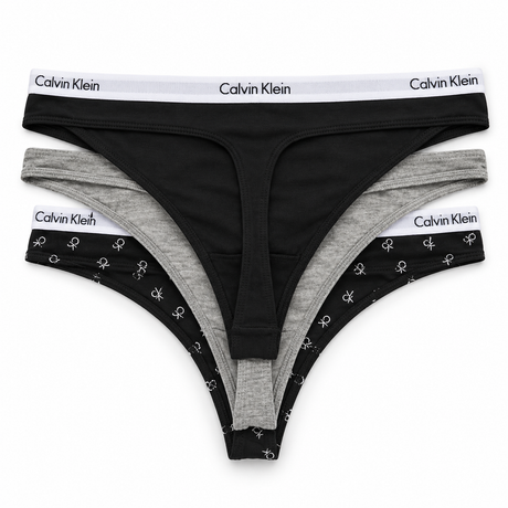 Calvin Klein Women's Carousel 3 Pack Thong - Black/Grey Heather