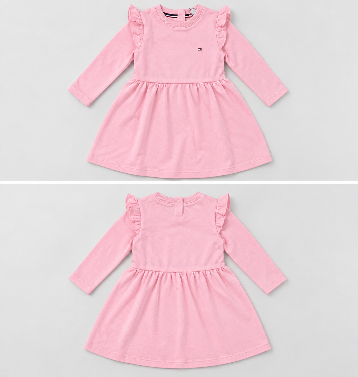 Tommy Hilfiger Girls Kids Long Sleeves Ruffle Punto Dress - New Rose