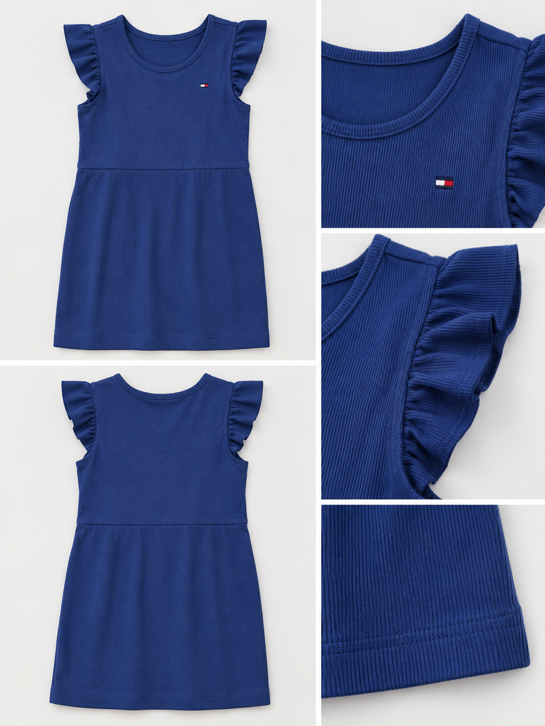Tommy Hilfiger Kids Girls Sl Ruffle Rib Dress- Solid - Blue Ink