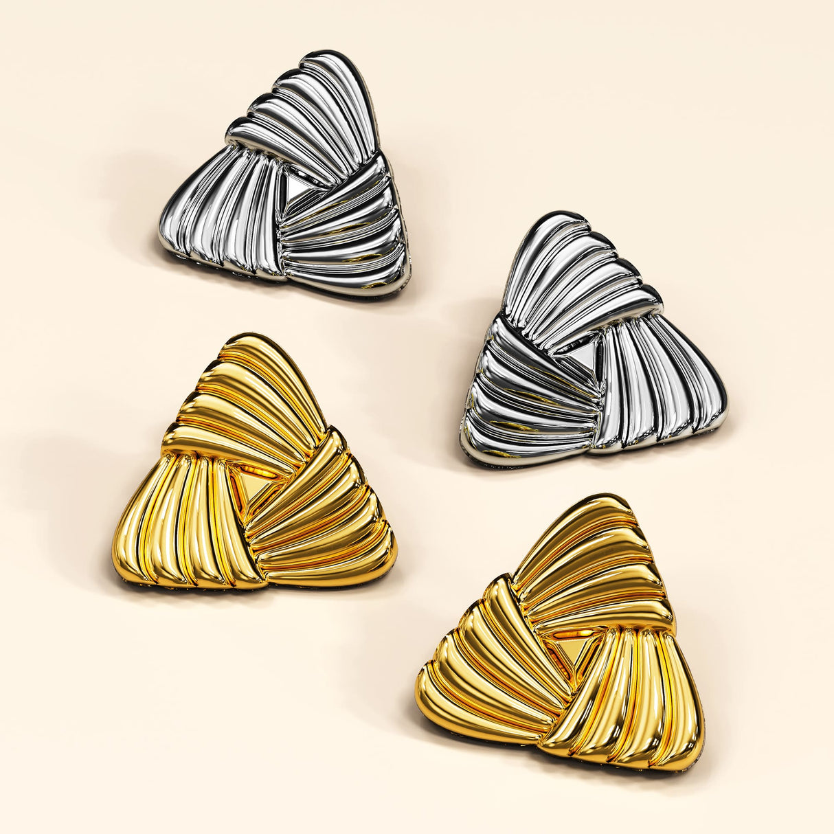 Bullion Gold Ridged Triangle Gold layered Stud Earrings