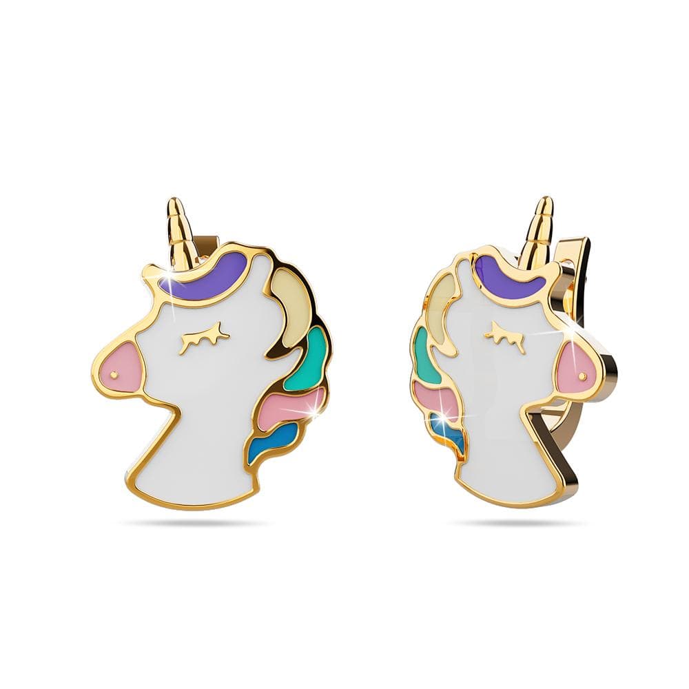 Colourful Magical Unicorn Gold Stud Earrings