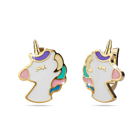 Colourful Magical Unicorn Gold Stud Earrings