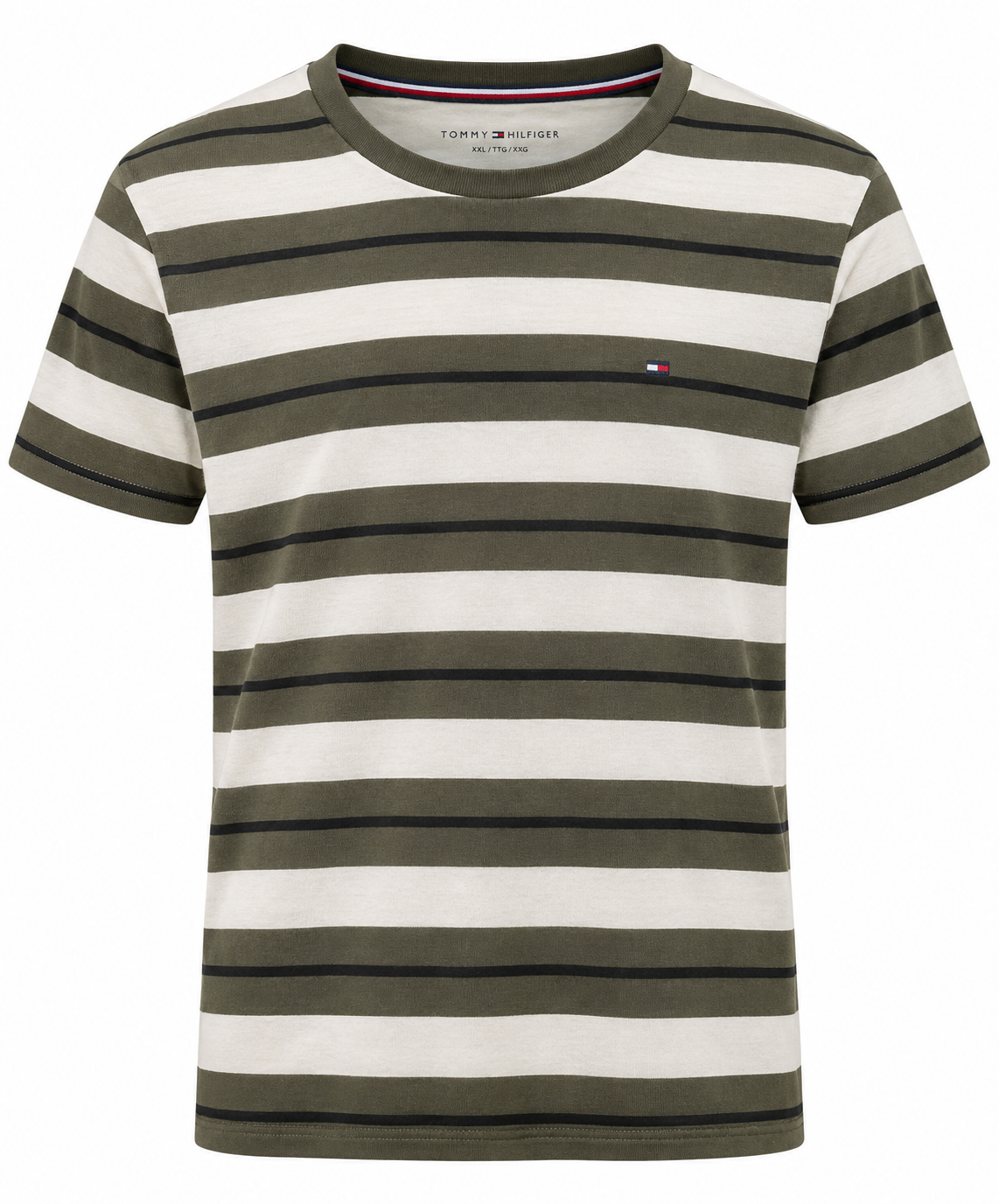 Tommy Hilfiger Women's Short Sleeve Crew Nk Tee-stripe - Army Green