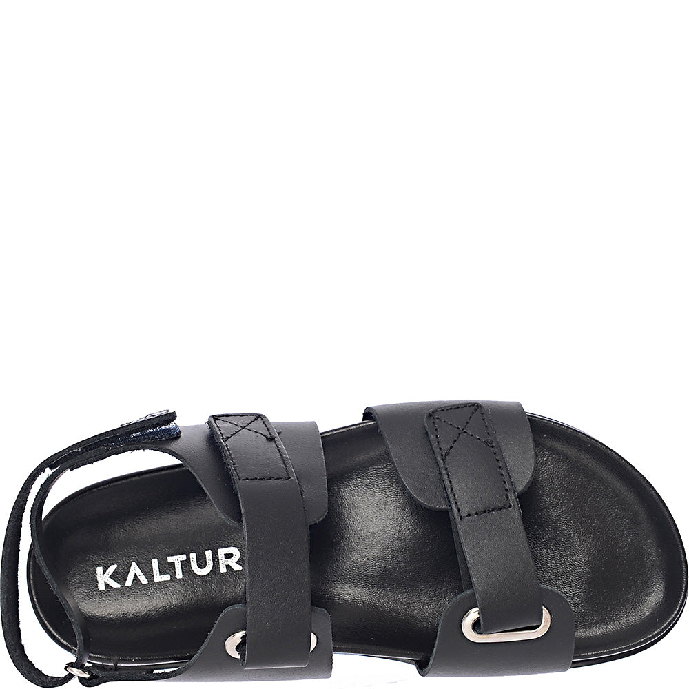 Kaltur Dad Sandal In Black Leather