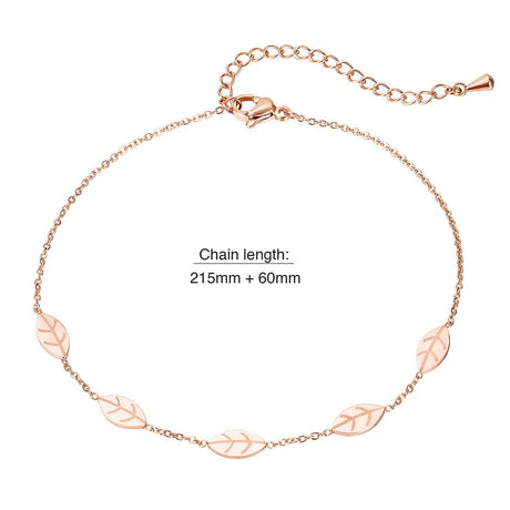 Bullion Gold Falling Leaves Chain Anklet in Rose Gold Layered Steel Jewellery