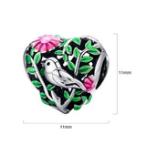 Solid 925 Sterling Silver Bird In A Heart Charm