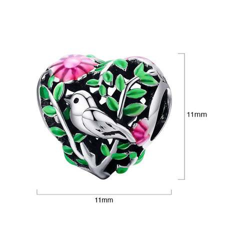 Solid 925 Sterling Silver Bird In A Heart Charm
