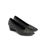 Rhinestone Check Knit Pointed Toe Wedge Pumps - Black