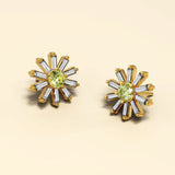Bullion Gold Bright Daisy Cubic Zirconia Crystals Gold Plated Stud Earrings