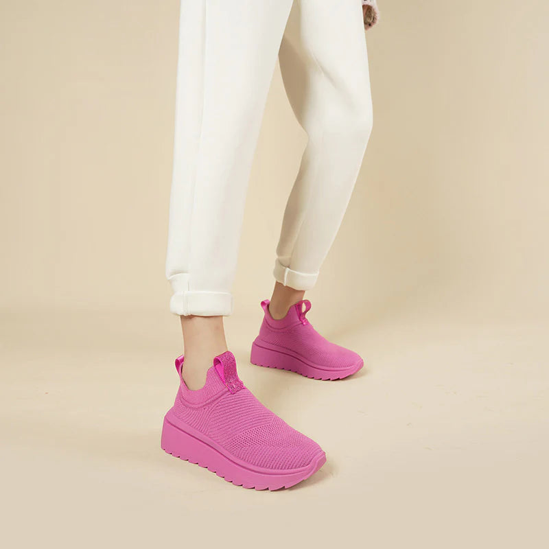 Slip-On Knit Wedge Sneakers - Fuchsia