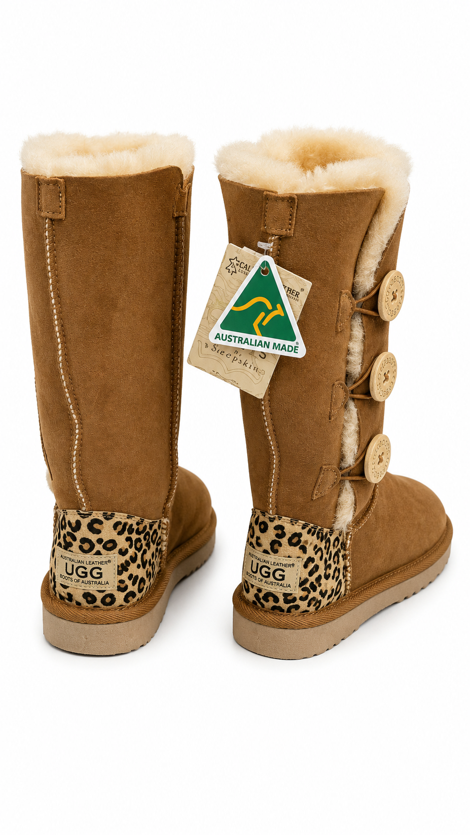 Australian Leather Ugg Leopard 3Button Long - Chestnut - AU4