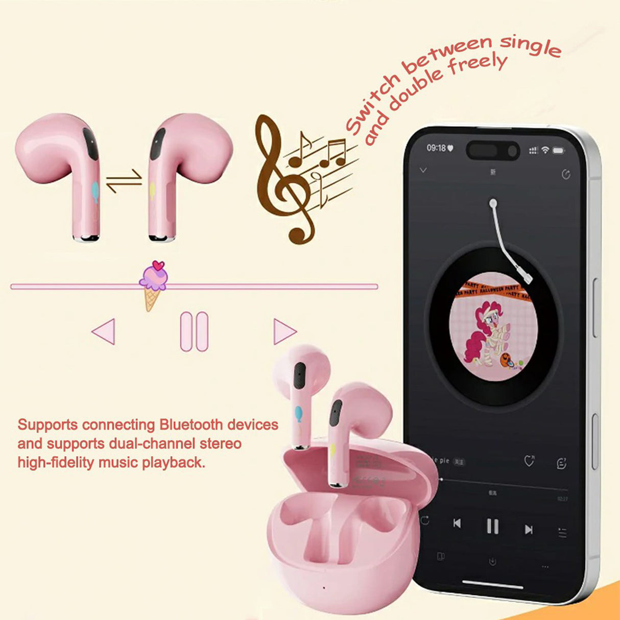 My Little Pony Halloween Vibe TWS Bluetooth Earbud Headphones Rechargeable MLP-A30 - Pink