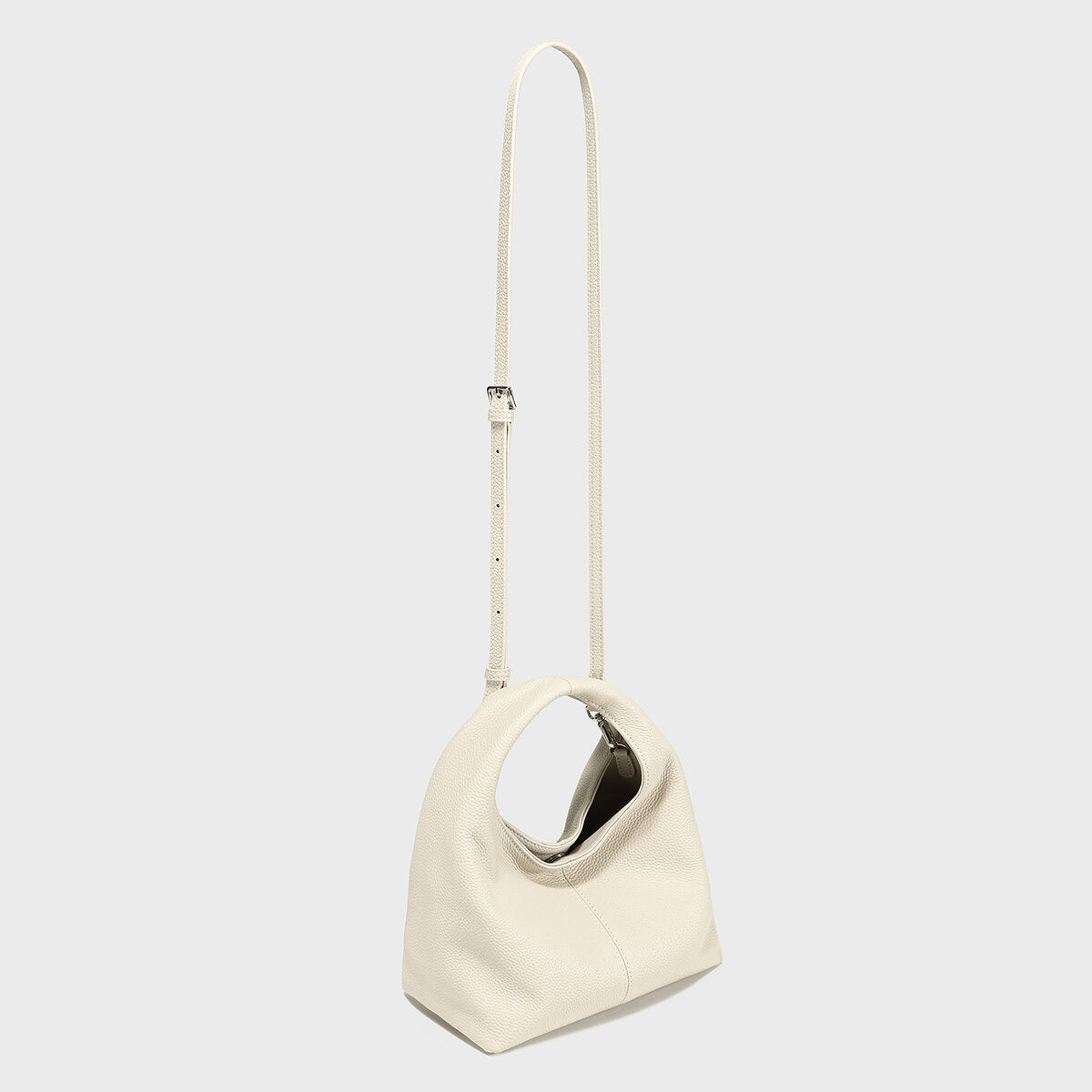 Premium Calfskin Leather Slouchy Hobo Bag - Ivory