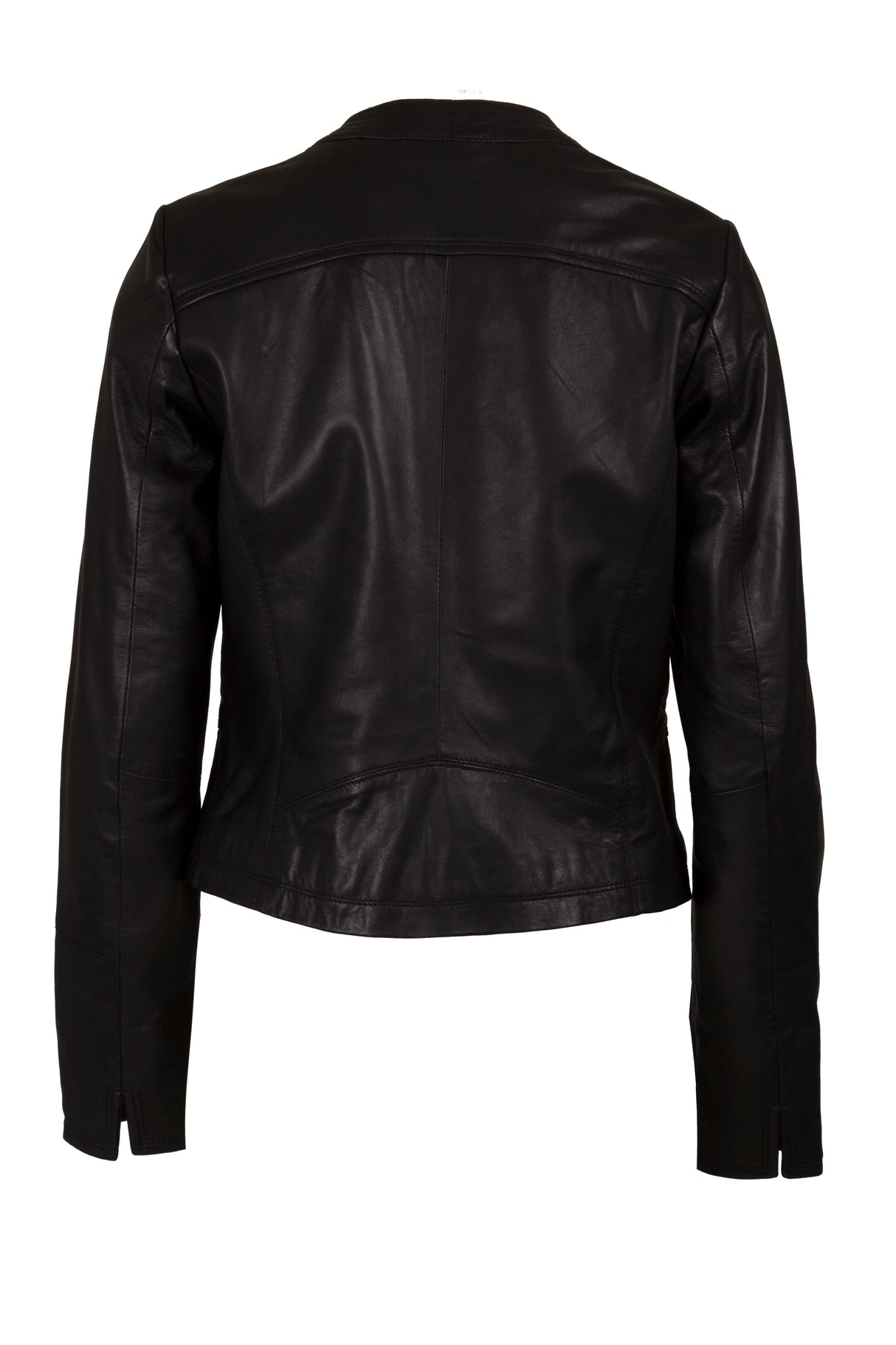 Womens Round Neck Black Leather Jacket