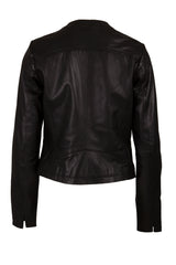 Womens Round Neck Black Leather Jacket