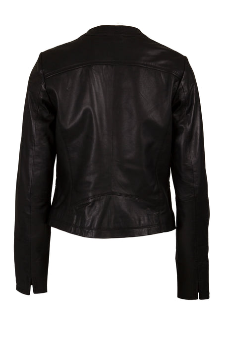 Womens Round Neck Black Leather Jacket