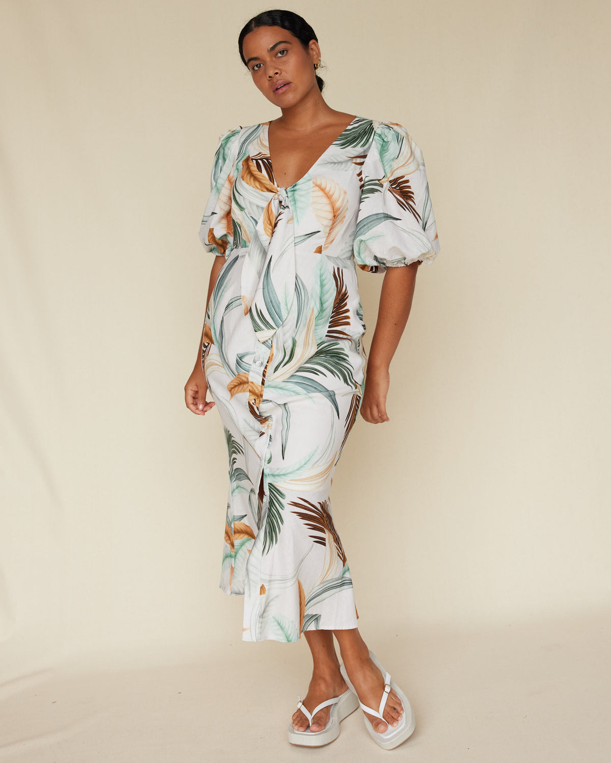 Amelius La Isla Linen Cocktail Dress - Nude Multi