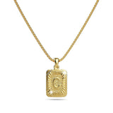 Bullion Gold Vintage Inspired Initial Medal Gold Bar Pendant Round Box Chain Necklace