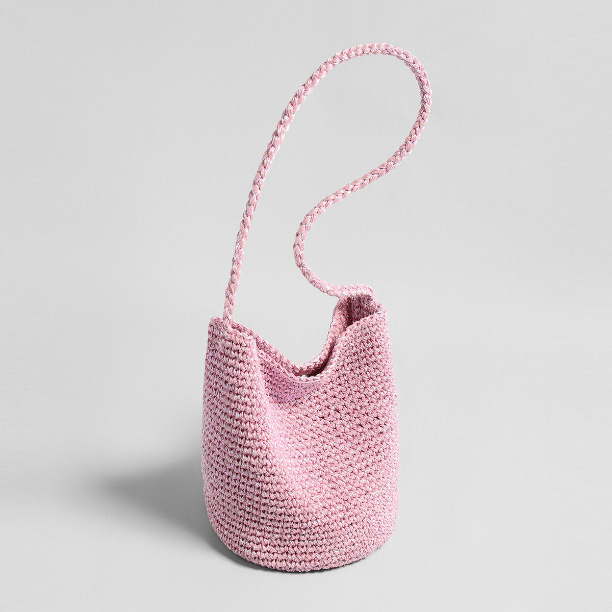 Metallic Crochet Bucket Crossbody - Pink