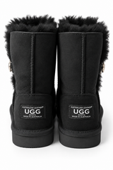 Australian Leather Ugg Swarovski Elements 1button - Black - AU4