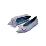 Vintage Bow Pointed Toe Flats - Grey