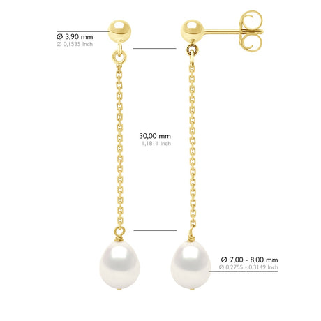 Earrings Real Cultured Freshwater Pearls Pear 7-8 mm - Natural Pearl White - Longueur 42 cm