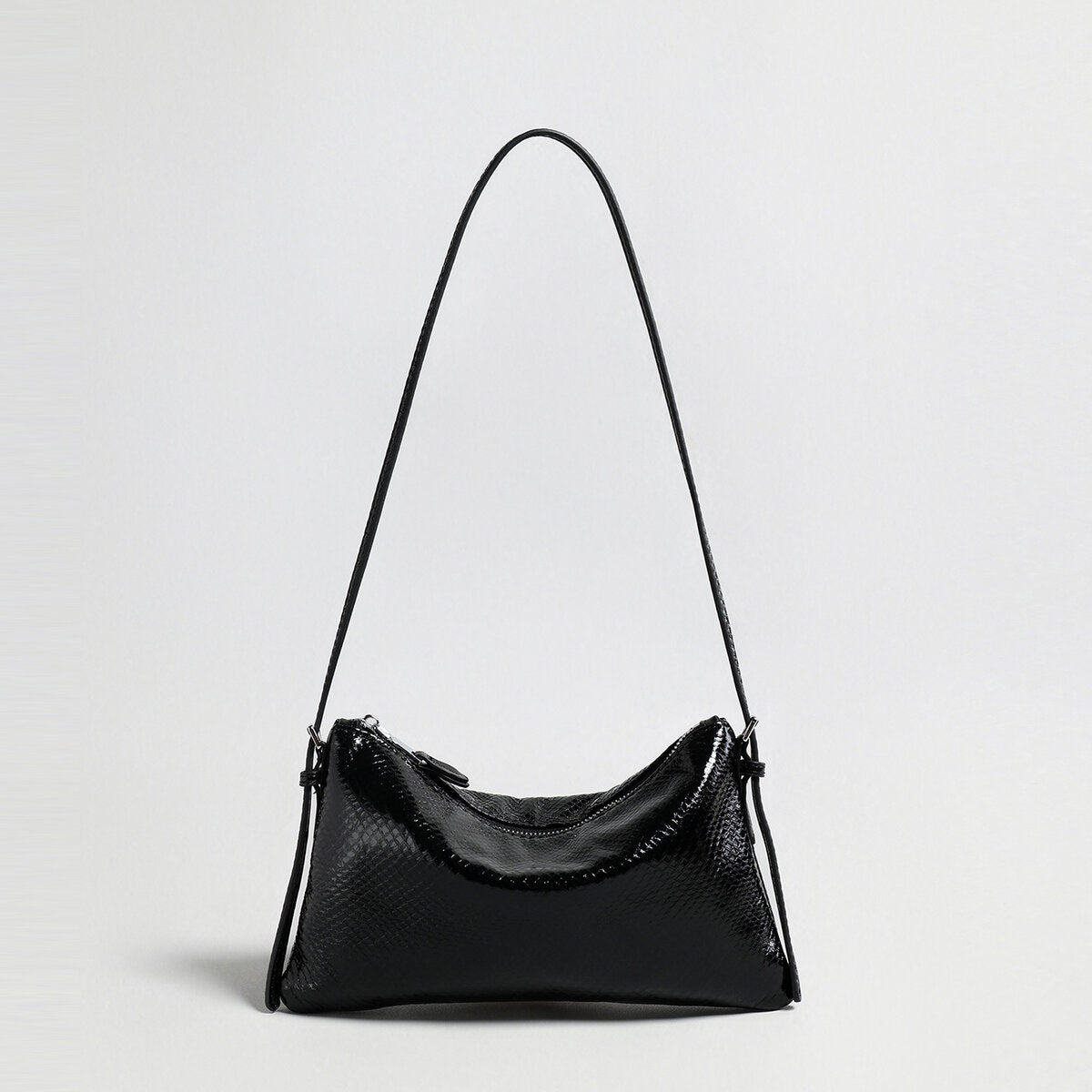 Snake-Embossed Lambskin Mini Hobo - Black