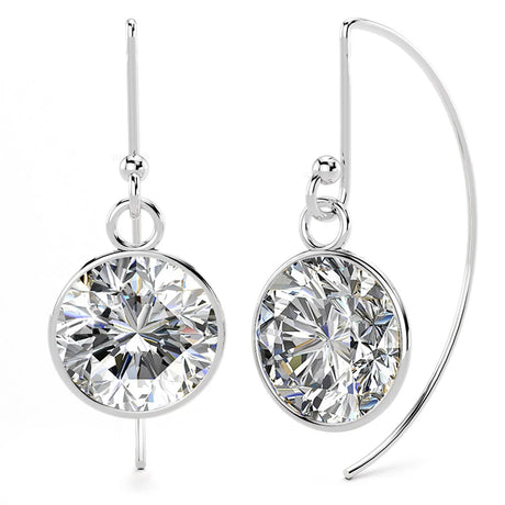 Solid 925 Sterling Silver Bezel CZ Drop Earrings 9mm