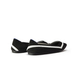 Comfortable Woven Striped Pointed Toe Flats - Black