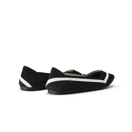 Comfortable Woven Striped Pointed Toe Flats - Black