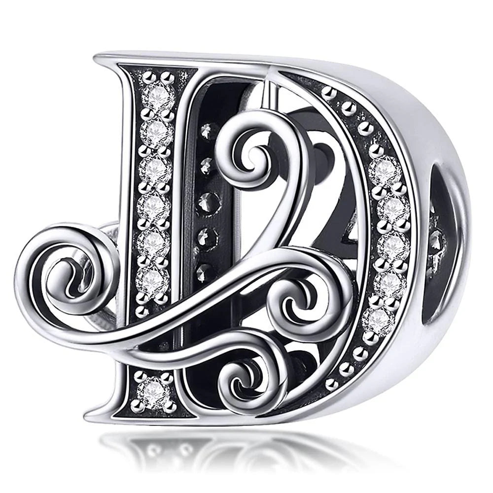 Solid 925 Sterling Silver Vintage Inspired Antique Alphabet Charm