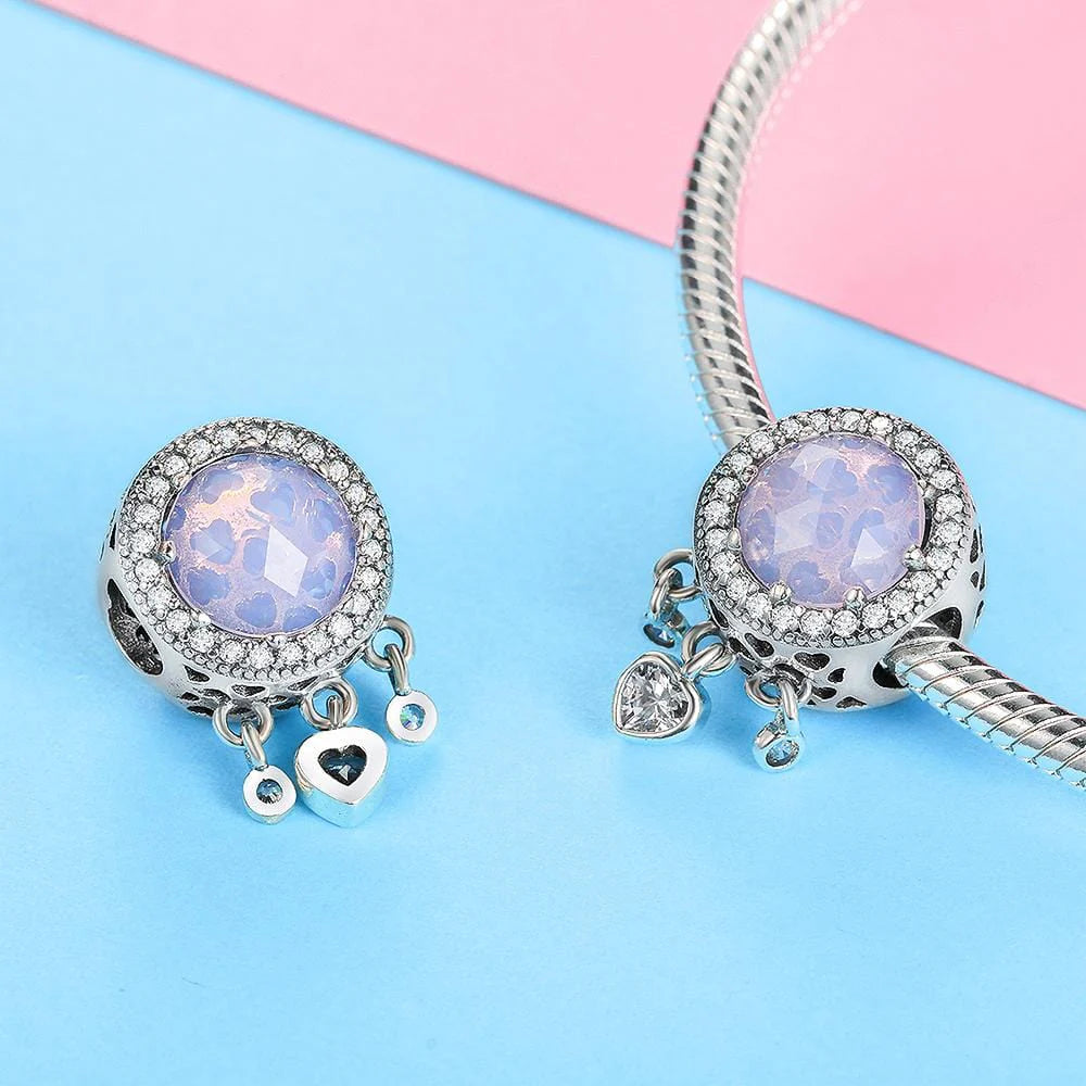 Solid 925 Sterling Silver Trapped Love CZ Charm