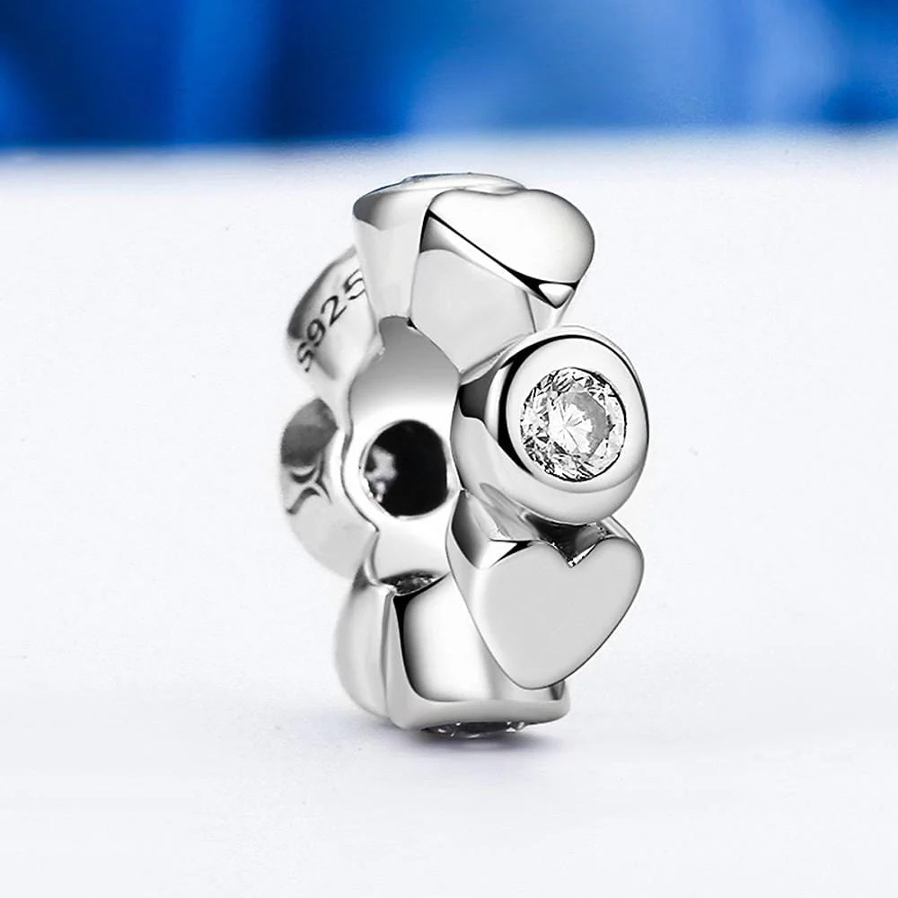 Solid 925 Sterling Silver Deep Love CZ Charm