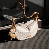 Nalandu Luna Pompom Quilted Crescent Shoulder Bag - White