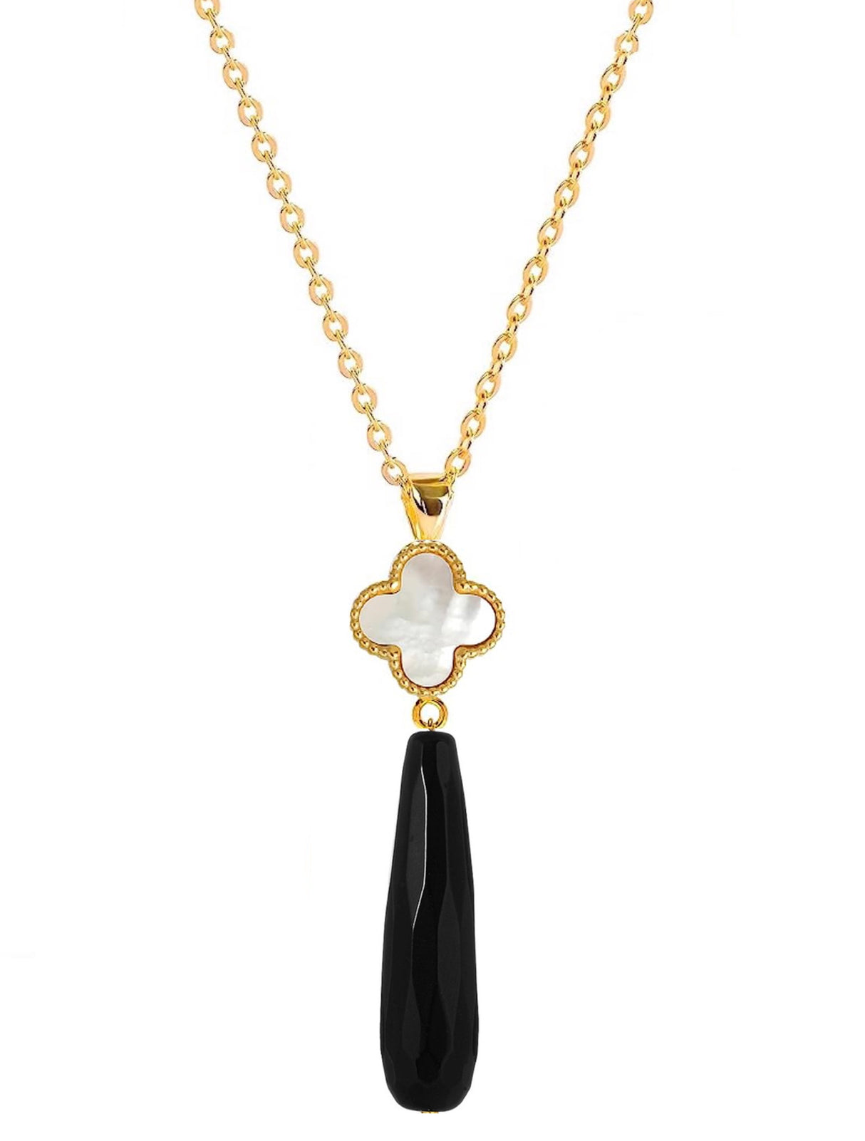 Liv Oliver 18K Gold Onyx & Mother Of Pearl Tear Drop Necklace