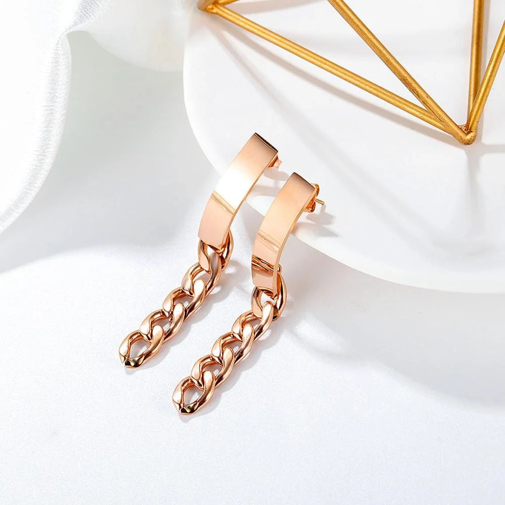 Bullion Gold Royal Chain Stud Earrings in Rose Gold