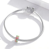 Solid 925 Sterling Silver Red Floral Pandora Inspired Charm