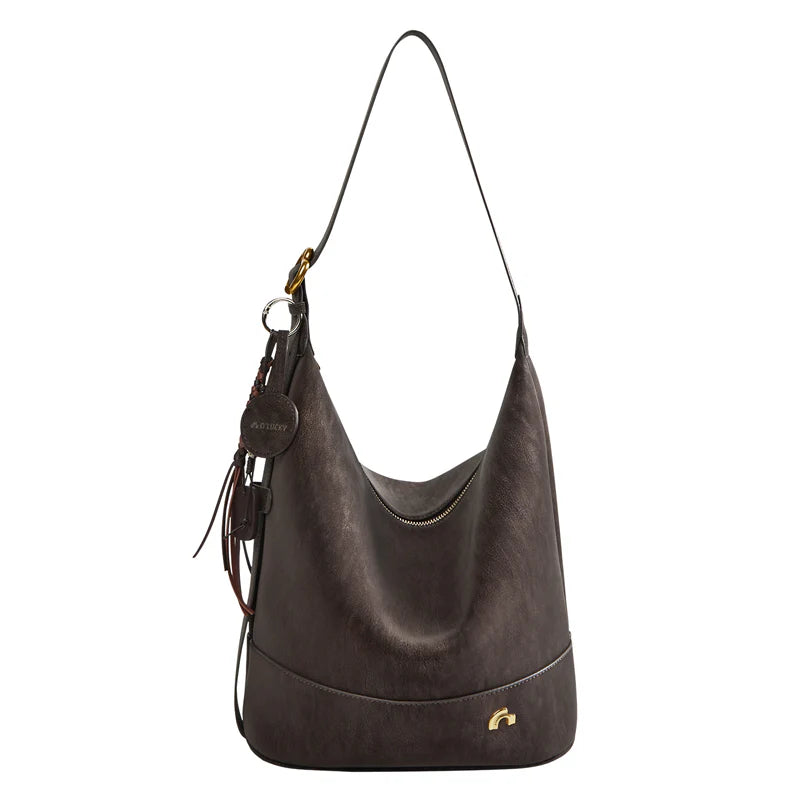 Nalandu Vintage Suede Hobo Bucket Bag - Chocolate