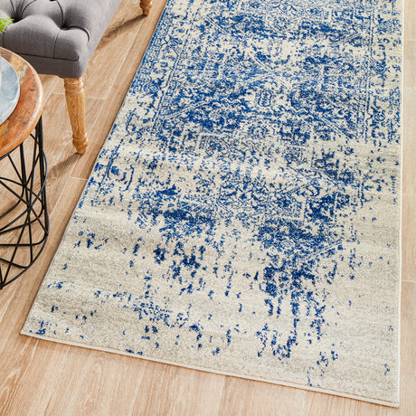 Evoke 253 White Navy Runner Rug