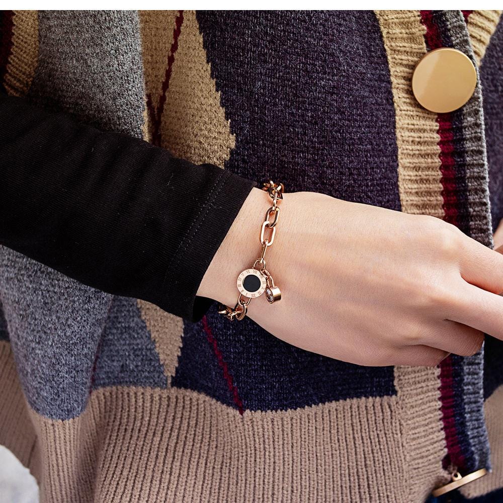 Bullion Gold Roman Numeral Bracelet in Rose Gold Layered Steel Jewellery