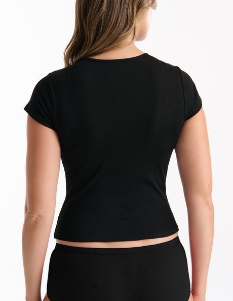 Ambra Refined Round Neck Tee - Black