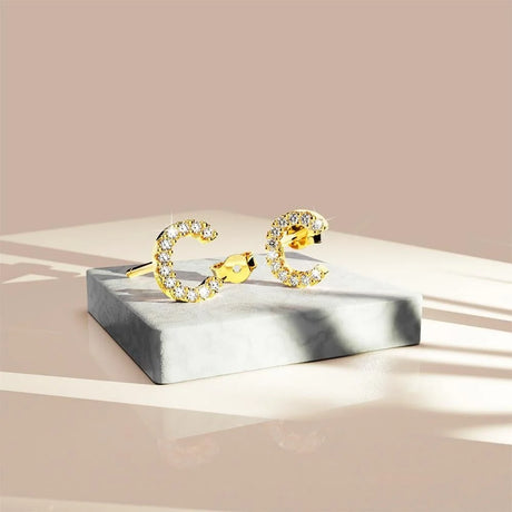 Solid 925 Sterling Silver Glamour Alphabet Letter Earrings Gold