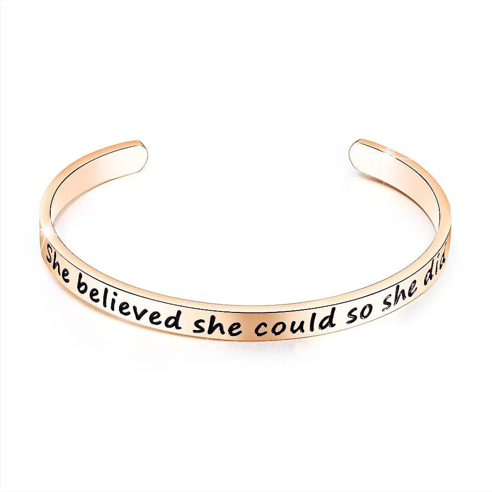 Boxed Double Inspiring Heart Love Charm Rose Gold Cuff and Toggle Bangle Set