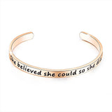 Boxed Double Inspiring Heart Love Charm Rose Gold Cuff and Toggle Bangle Set