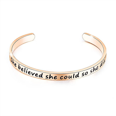 Boxed Double Inspiring Heart Love Charm Rose Gold Cuff and Toggle Bangle Set