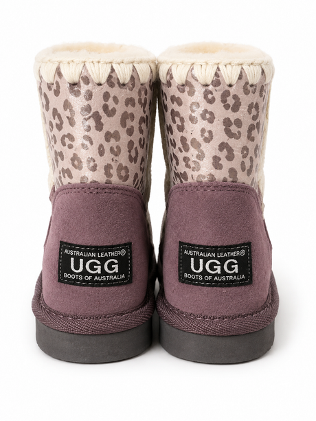 Australian Leather Ugg Mini Leopard Trim Eskimo - Lilac - AU5