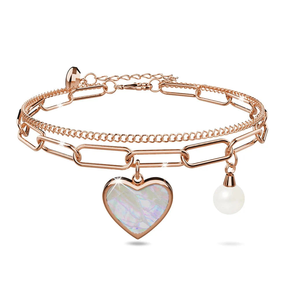 Bullion Gold From the Heart Paper Clip Chain Rose Gold Layered Stainless Steel Bracelet