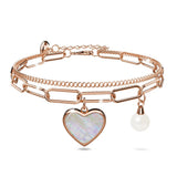 Bullion Gold From the Heart Paper Clip Chain Rose Gold Layered Stainless Steel Bracelet