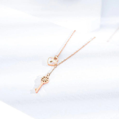 Bullion Gold Flower pattern key & lock in Rose Gold Layered Steel Jewellery